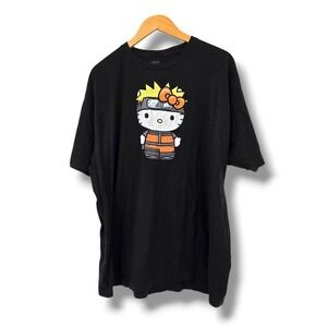 Hello Kitty Naruto Graphic Tee‎ Anime Manga Black T-Shirt XL